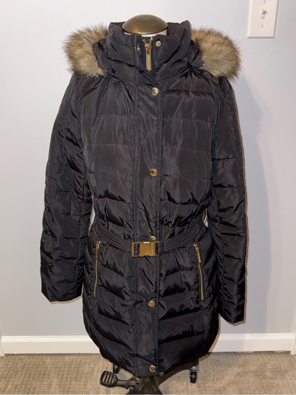 Michael Kors Puffer Down Jacket Black with Removable Belt Size Small